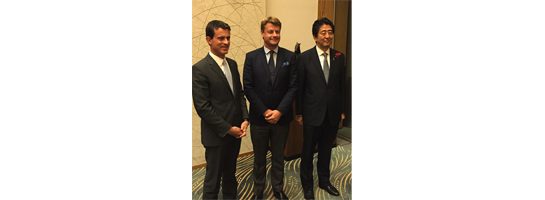 Hugues Lechanoine, Manuel Valls, Abe, delegation française Japon